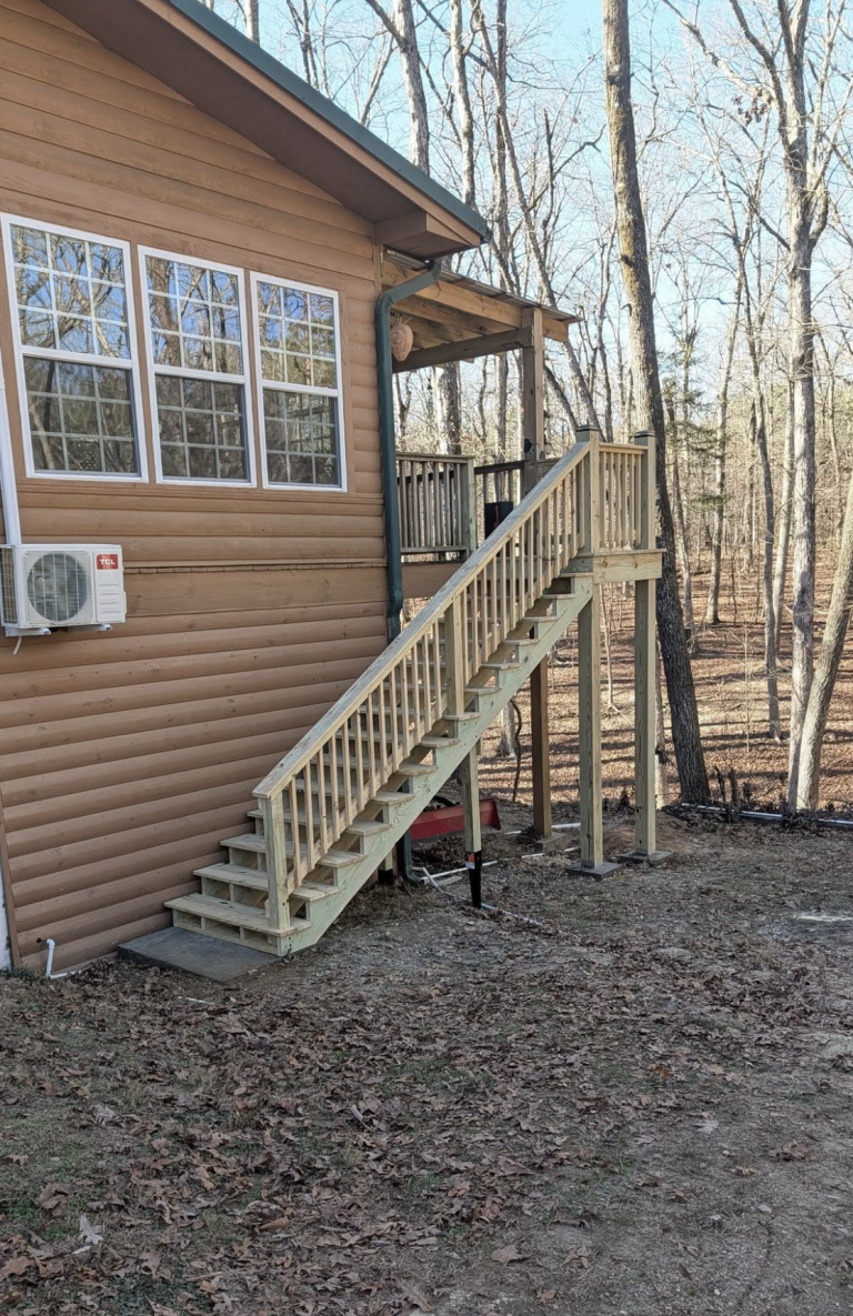 backyard deck stairs by Aaron's Handyman Services in Hot Springs, AR