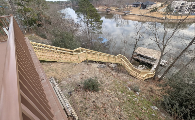 lakeside hillside dock stairs by Aaron's Handyman Services in Hot Springs, AR