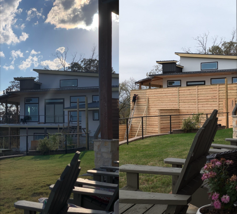 Privacy fence before and after by Aaron's Handyman Services in Hot Springs, AR